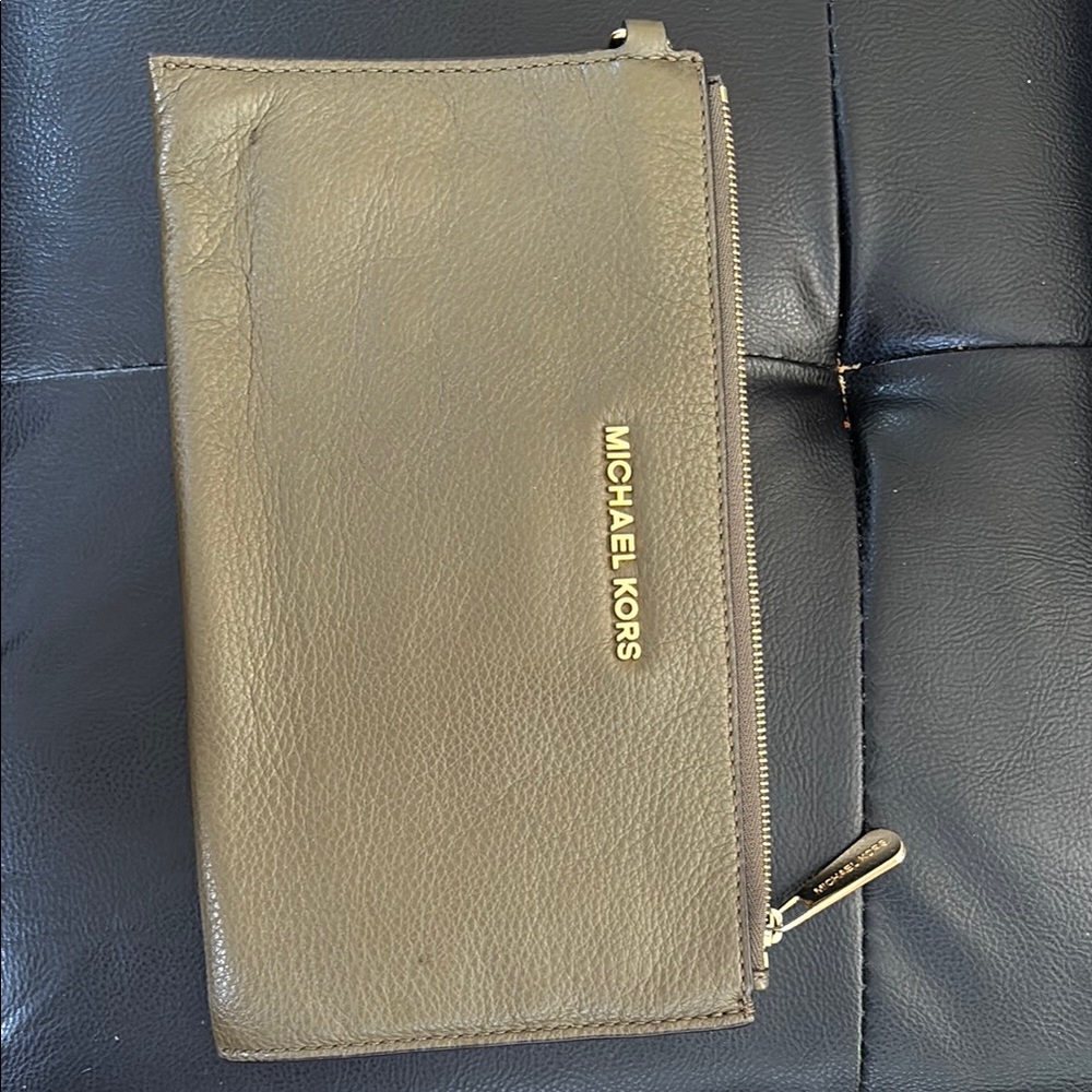 Michael Kors Dark Green Leather Clutch